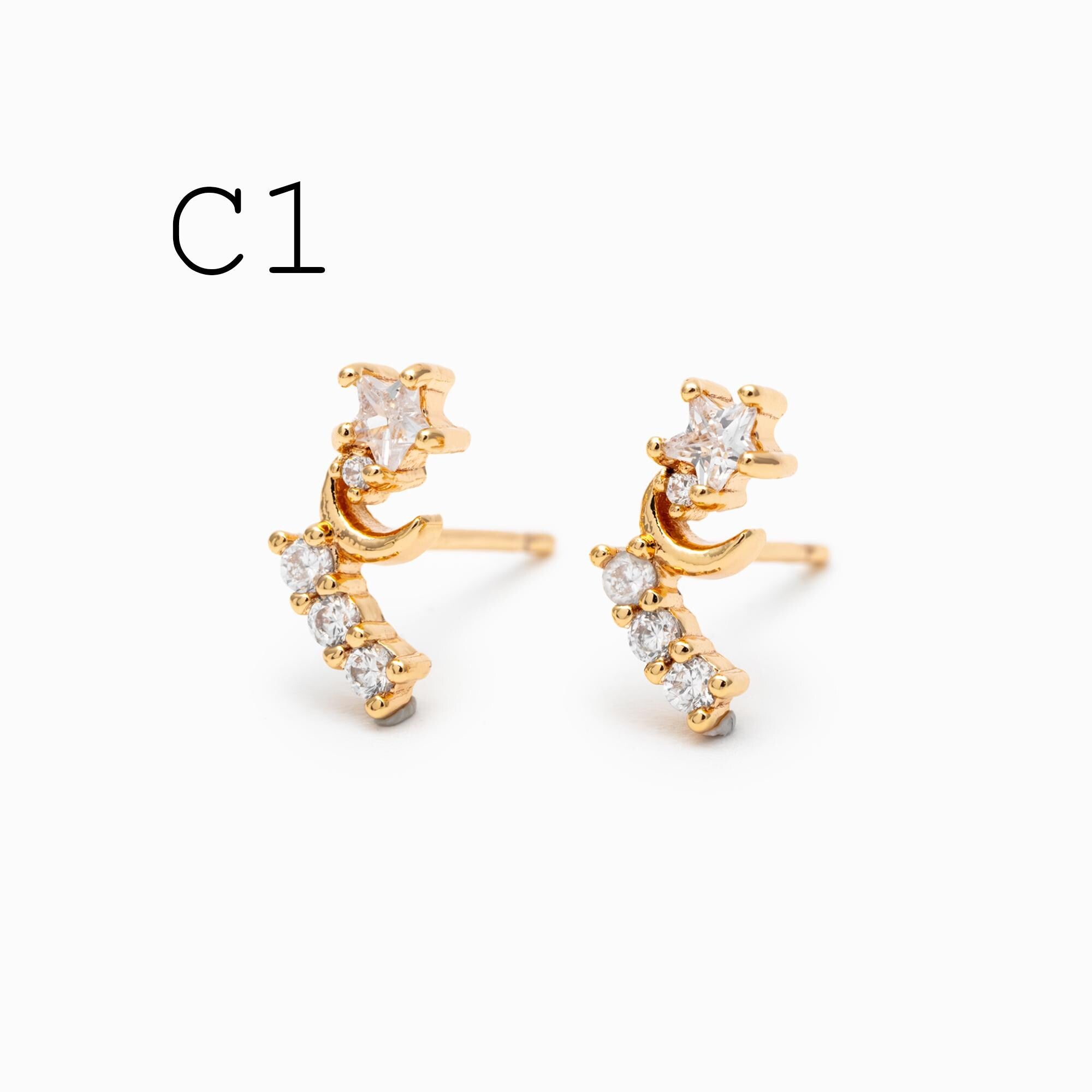 10pcs Gold/ Silver Tone CZ Cluster Earrings, Gold/ Rhodium Plated Brass, Dainty Stud Earrings (GB-4335)